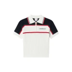 Casablanca Cream & Navy Knit Tennis Short Sleeve Polo Shirt