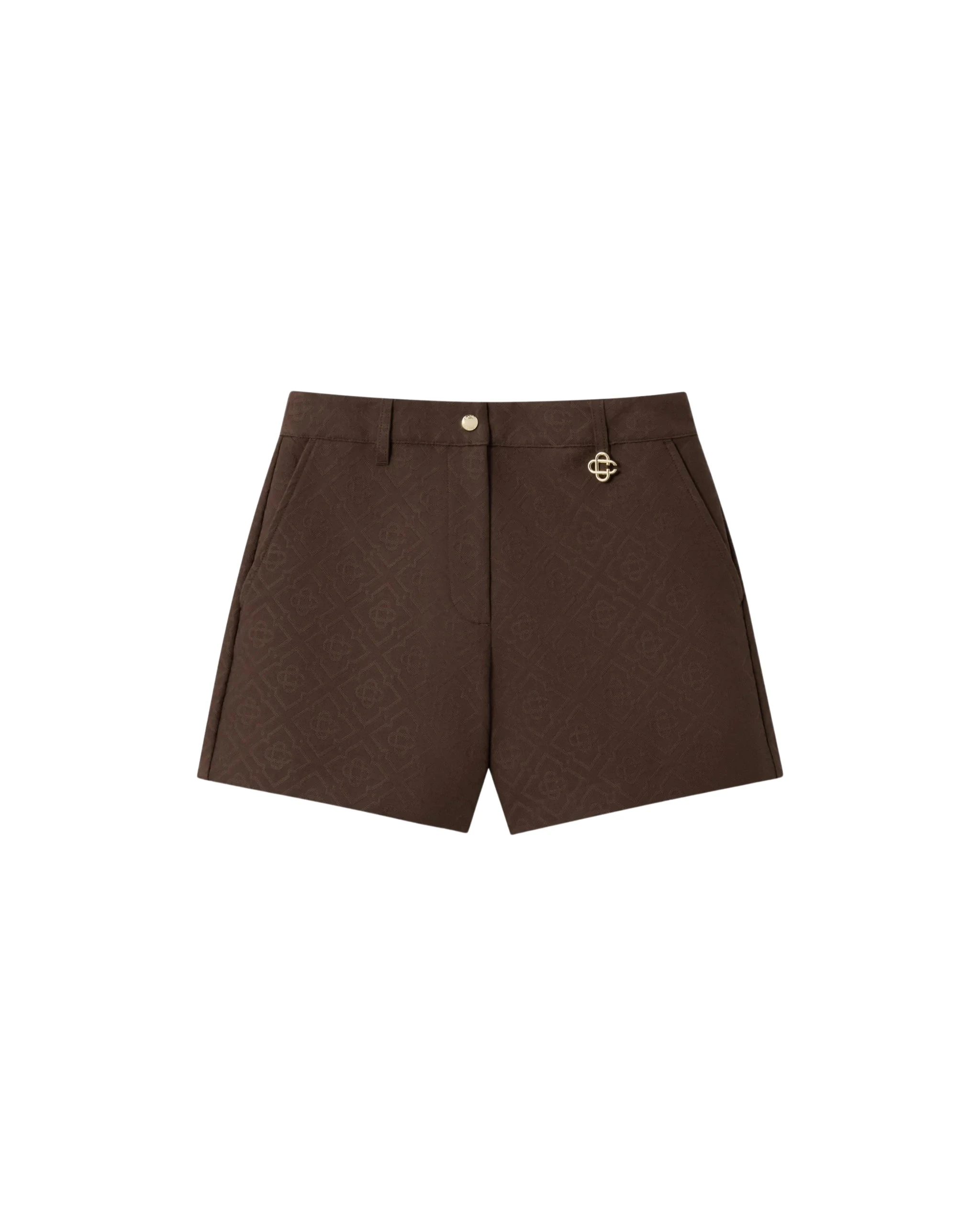 Dark Brown Cotton Monogram Shorts