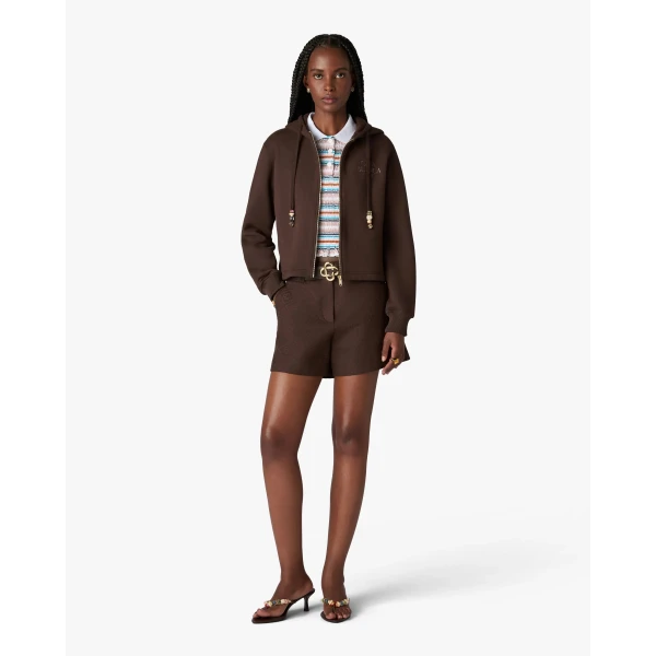 Casablanca Dark Brown Cropped Zip-Up Hooded Sweatshirt, view 2
