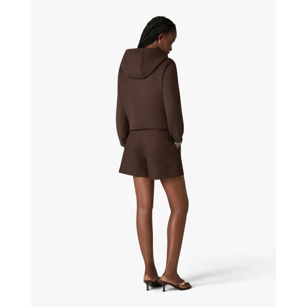 Casablanca Dark Brown Cropped Zip-Up Hooded Sweatshirt, view 3