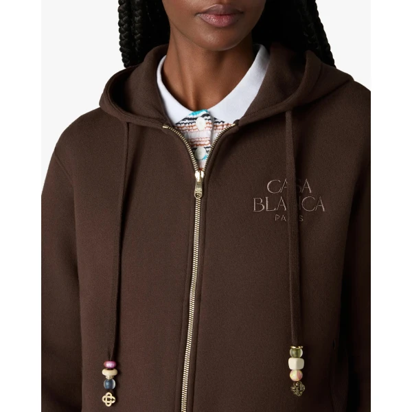 Casablanca Dark Brown Cropped Zip-Up Hooded Sweatshirt, view 5