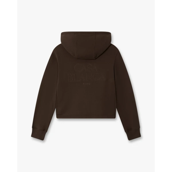 Casablanca Dark Brown Cropped Zip-Up Hooded Sweatshirt, view 6