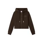 Casablanca Dark Brown Cropped Zip-Up Hooded Sweatshirt