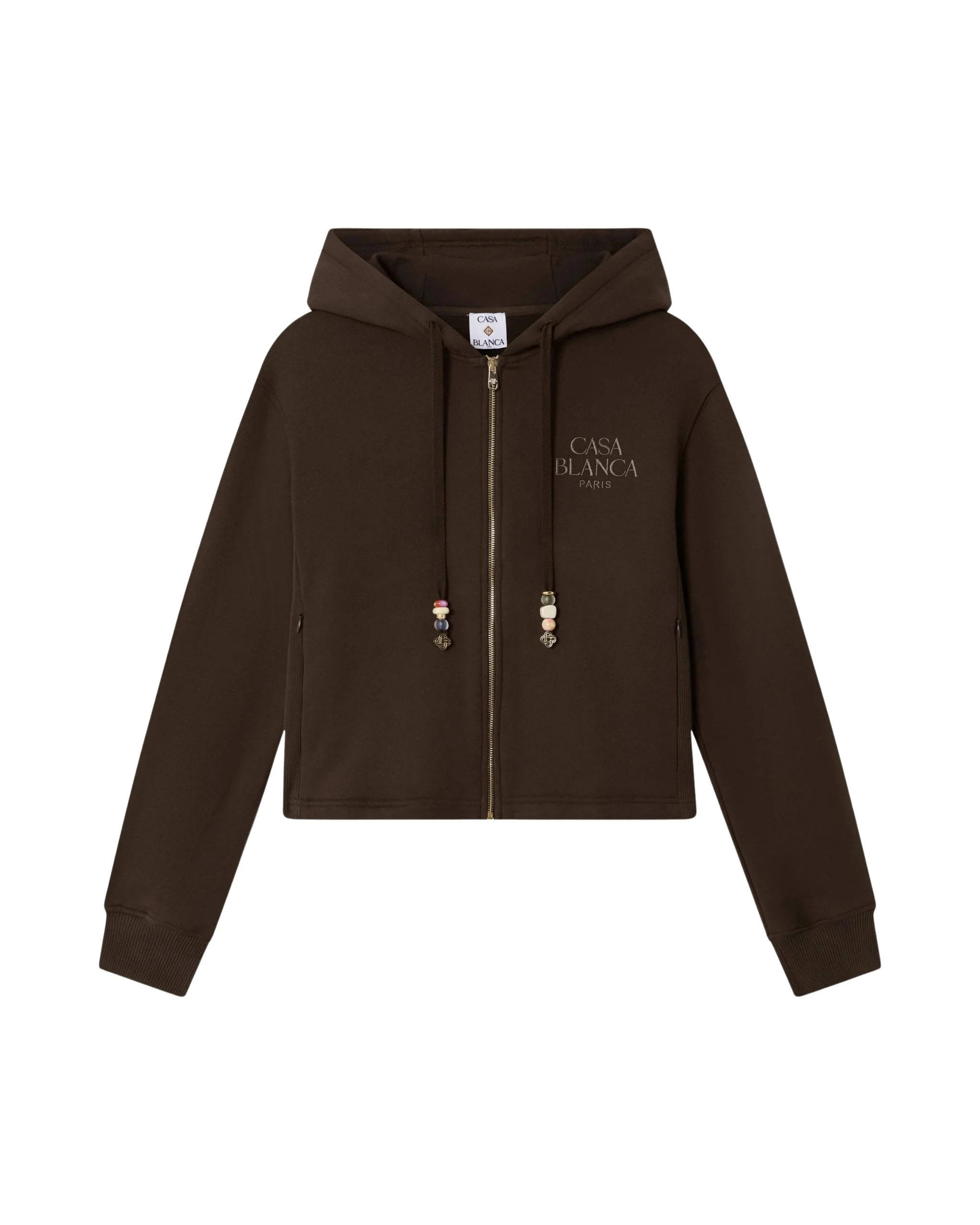 Dark Brown Cropped Zip-Up Hooded Sweatshirt
