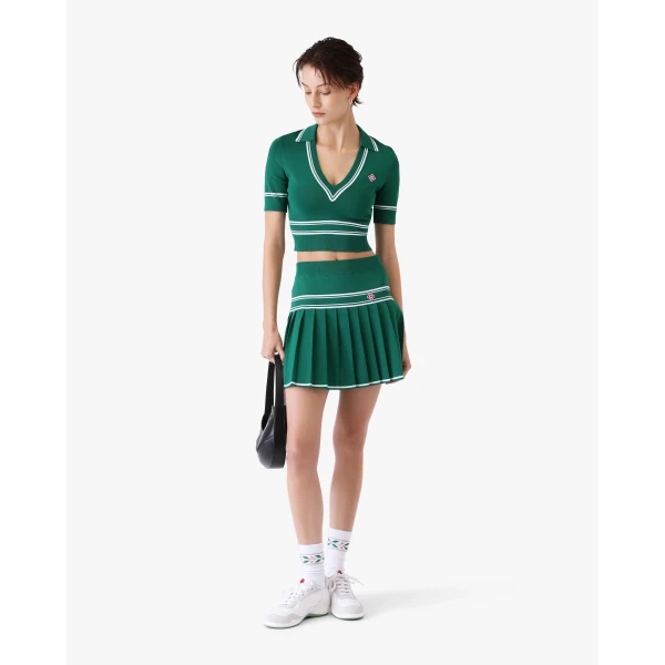 Casablanca Green Cropped Knit Polo Shirt, view 2