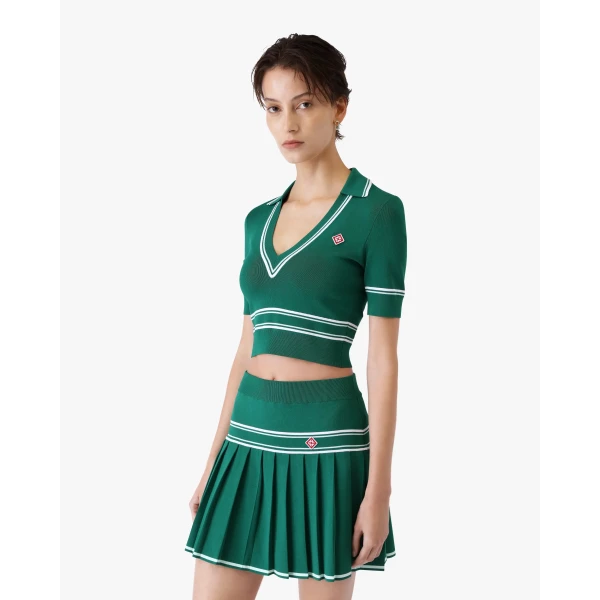 Casablanca Green Cropped Knit Polo Shirt, view 4