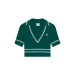 Casablanca Green Cropped Knit Polo Shirt