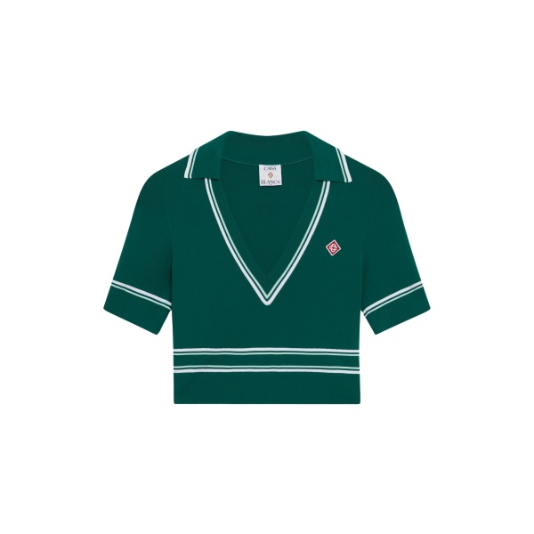 Casablanca Green Cropped Knit Polo Shirt