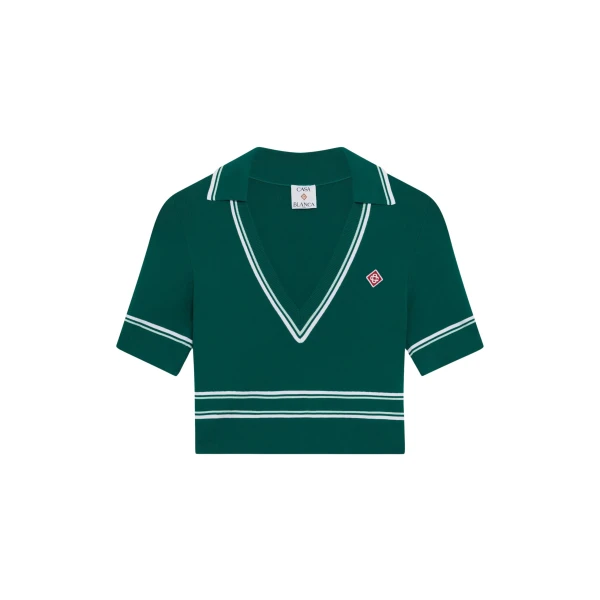 Casablanca Green Cropped Knit Polo Shirt