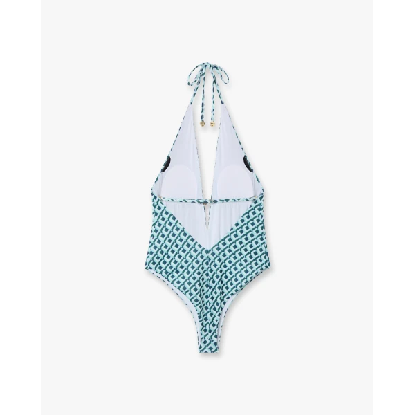 Casablanca Green Cubist CC Monogram Plunge Swimsuit, view 6