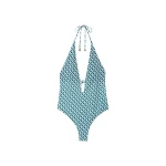 Casablanca Green Cubist CC Monogram Plunge Swimsuit