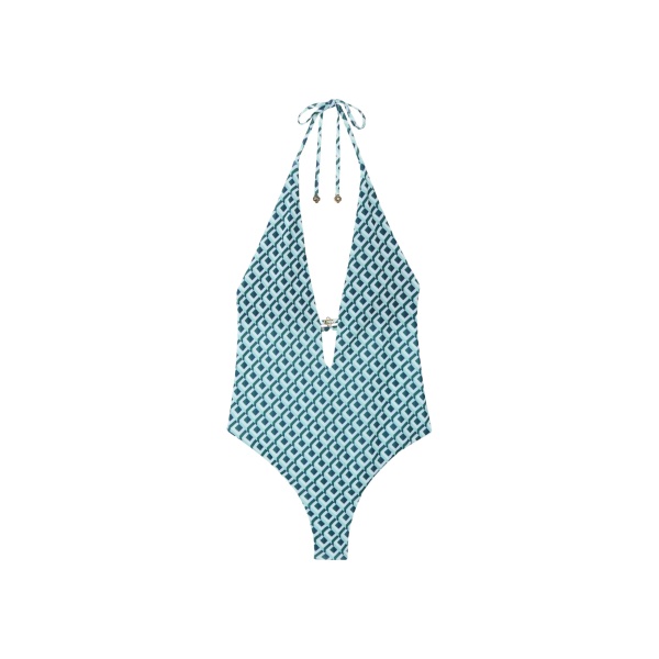 Casablanca Green Cubist CC Monogram Plunge Swimsuit