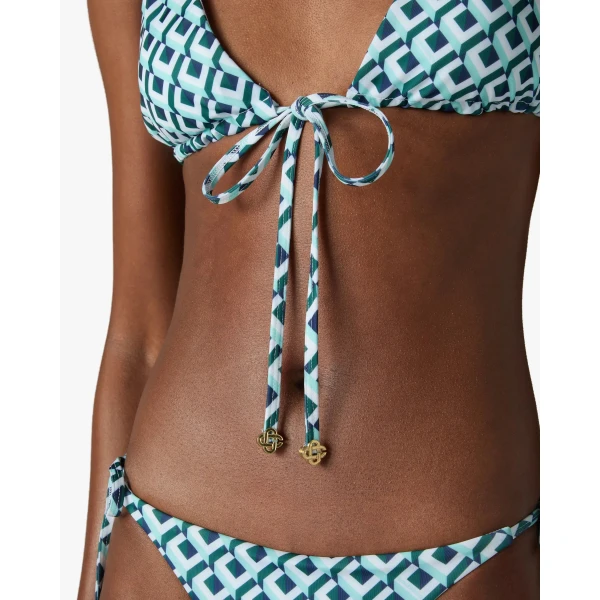 Casablanca Green Cubist CC Monogram String Bikini Top, view 5