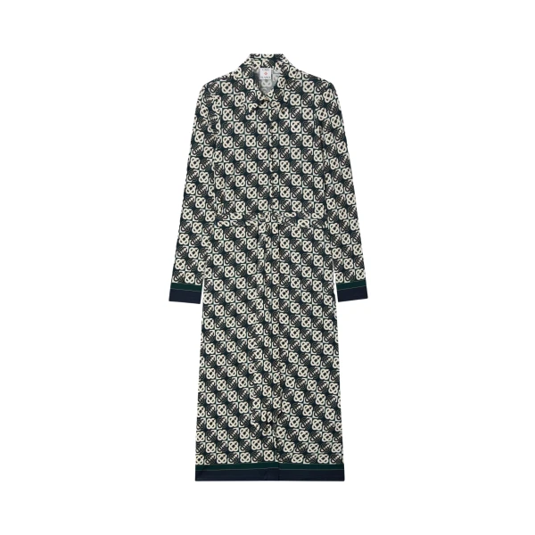 Casablanca Green & Navy Check Jersey Monogram Midi Dress