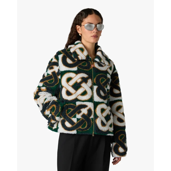 Casablanca Green & Navy Check Monogram Fleece Jacket, view 3