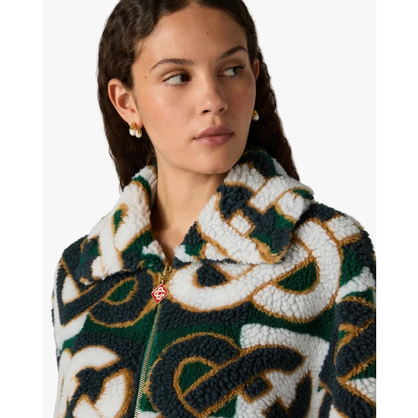 Casablanca Green & Navy Check Monogram Fleece Jacket, view 4