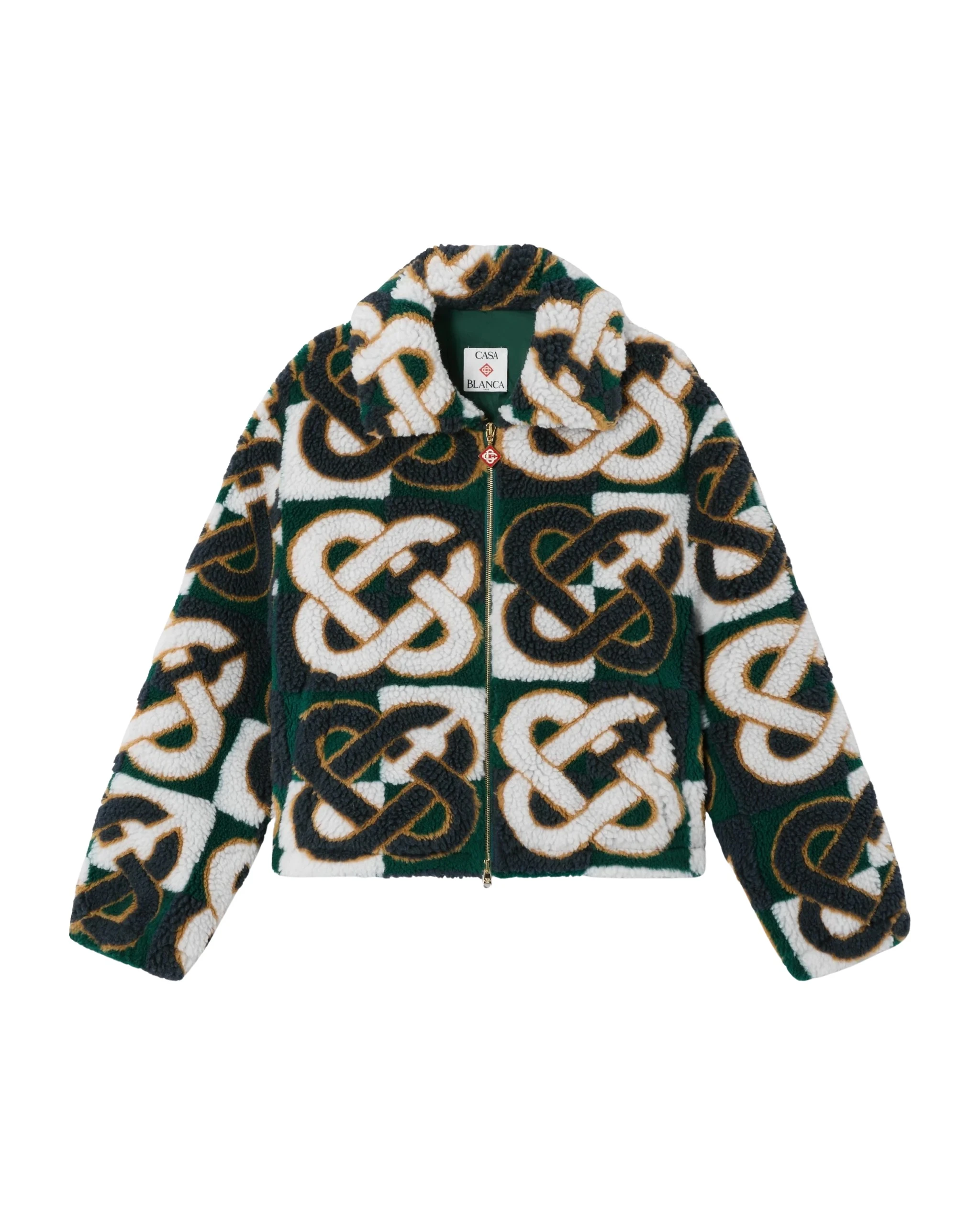 Green & Navy Check Monogram Fleece Jacket