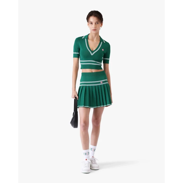 Casablanca Green Pleated Knit Mini Skirt, view 2