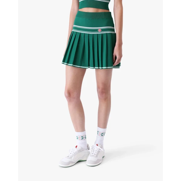 Casablanca Green Pleated Knit Mini Skirt, view 4
