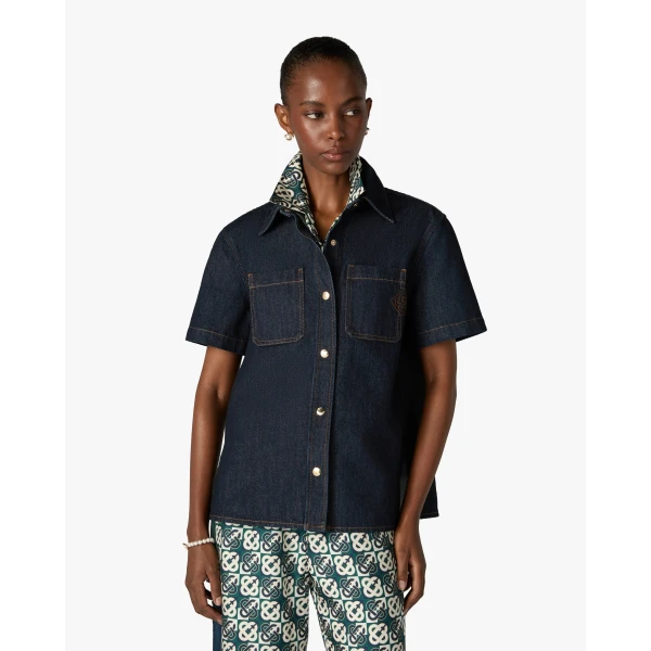 Casablanca Indigo Raw Denim Short Sleeve Shirt, view 4