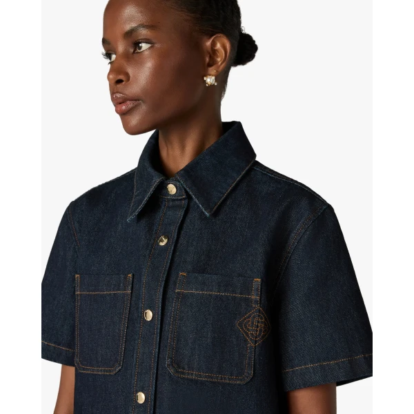 Casablanca Indigo Raw Denim Short Sleeve Shirt, view 5