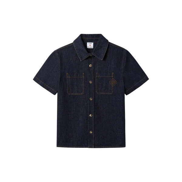 Casablanca Indigo Raw Denim Short Sleeve Shirt
