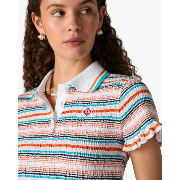 Casablanca Multicolour Striped Shirred Short Sleeve Polo Shirt, view 5