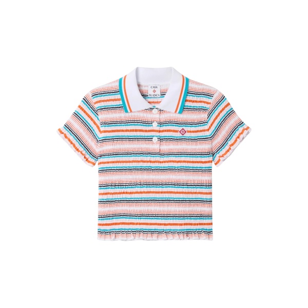 Casablanca Multicolour Striped Shirred Short Sleeve Polo Shirt