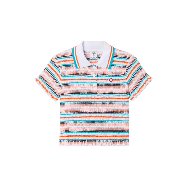Casablanca Multicolour Striped Shirred Short Sleeve Polo Shirt