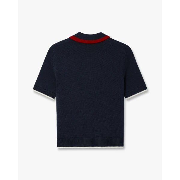 Casablanca Navy Merino Short Sleeve Polo Shirt, view 6
