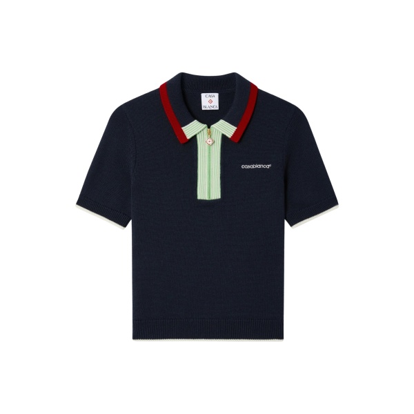 Casablanca Navy Merino Short Sleeve Polo Shirt