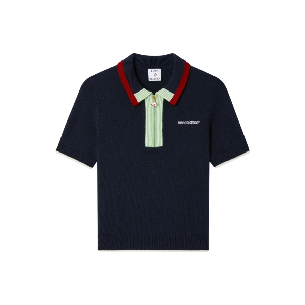 Casablanca Navy Merino Short Sleeve Polo Shirt