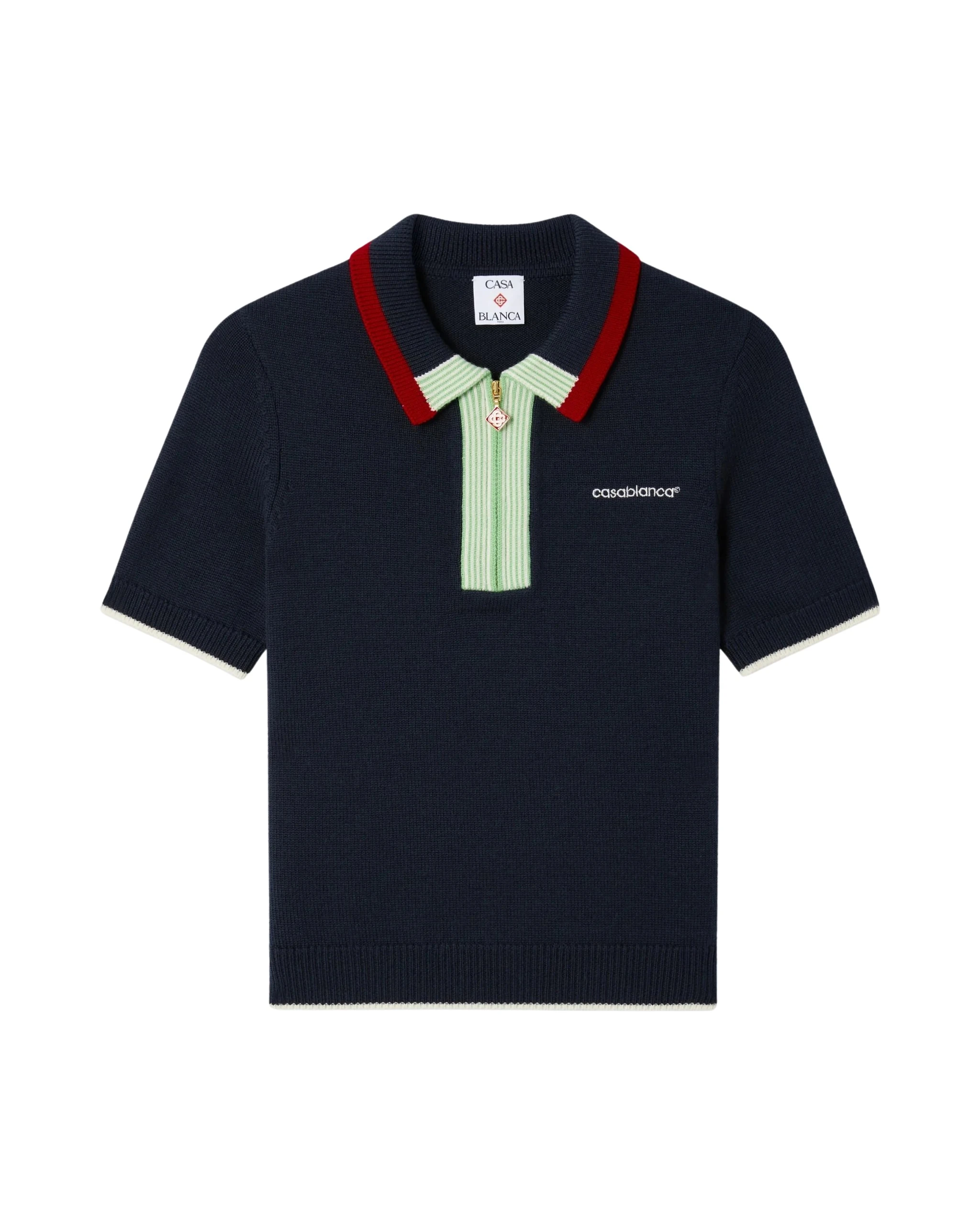 Navy Merino Short Sleeve Polo Shirt