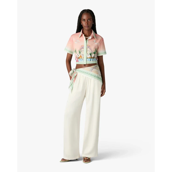 Casablanca Pink Ethereal Cotton Cropped Short Sleeve Shirt, view 2
