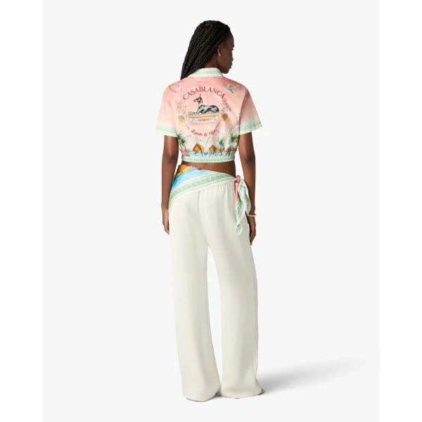 Casablanca Pink Ethereal Cotton Cropped Short Sleeve Shirt, view 3