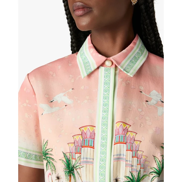 Casablanca Pink Ethereal Cotton Cropped Short Sleeve Shirt, view 5
