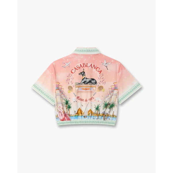 Casablanca Pink Ethereal Cotton Cropped Short Sleeve Shirt, view 6