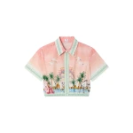Casablanca Pink Ethereal Cotton Cropped Short Sleeve Shirt