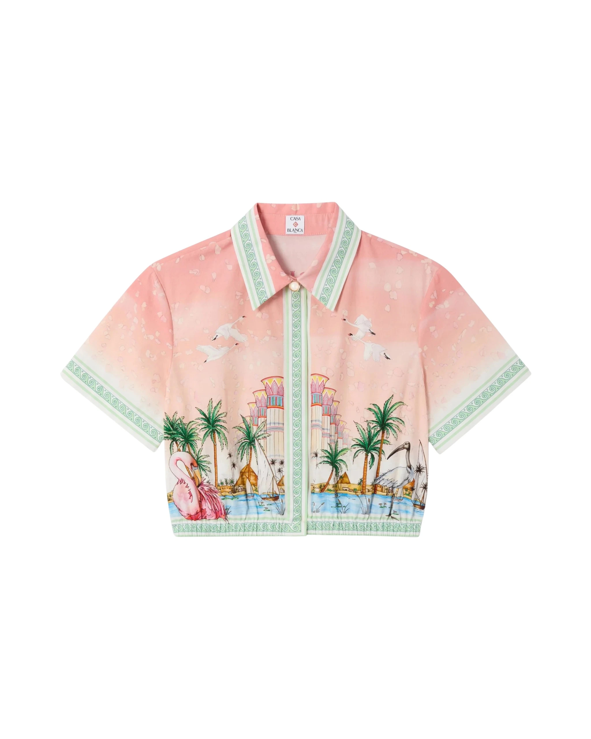 Pink Ethereal Cotton Cropped Short Sleeve Shirt