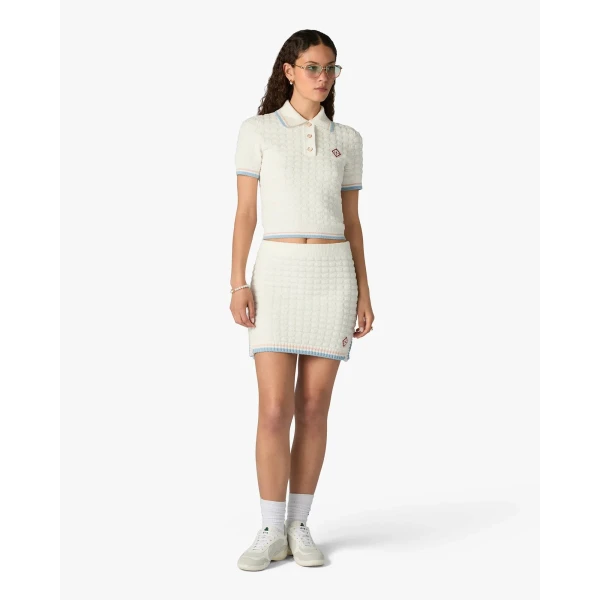Casablanca White Boucle Tennis Short Sleeve Polo Shirt, view 2