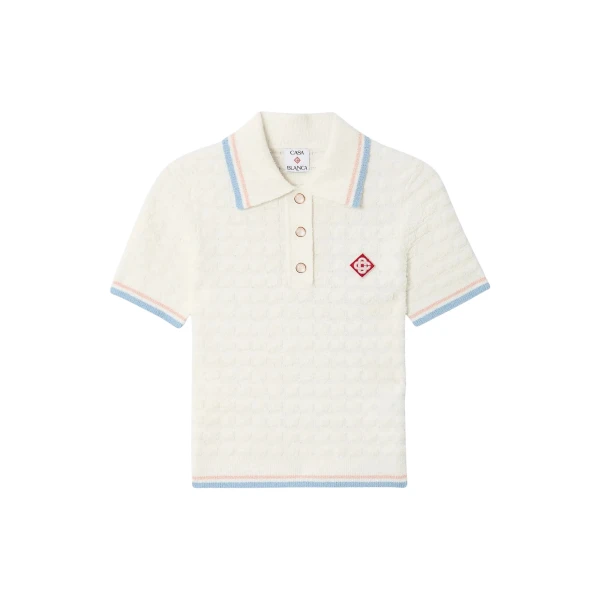 Casablanca White Boucle Tennis Short Sleeve Polo Shirt
