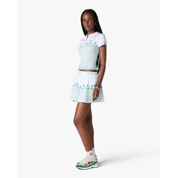 Casablanca White Floral Stripe Sporty Quarter Zip Tennis Top, view 2