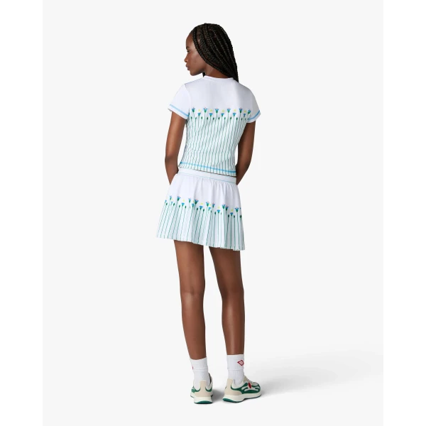 Casablanca White Floral Stripe Sporty Quarter Zip Tennis Top, view 3