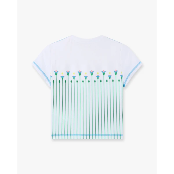 Casablanca White Floral Stripe Sporty Quarter Zip Tennis Top, view 6