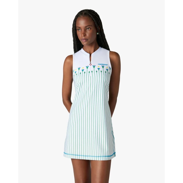Casablanca White Floral Stripe Sporty Tennis Mini Dress, view 4