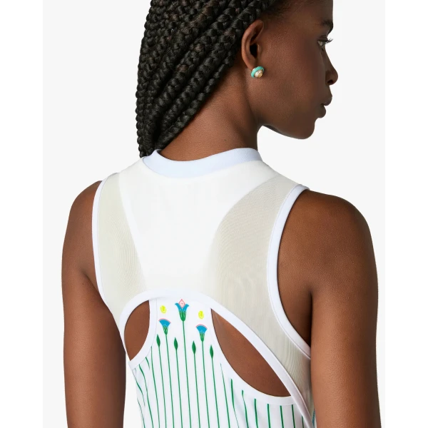 Casablanca White Floral Stripe Sporty Tennis Mini Dress, view 5