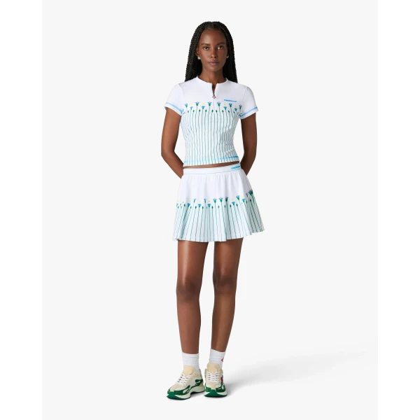 Casablanca White Floral Stripe Sporty Tennis Mini Skirt, view 2
