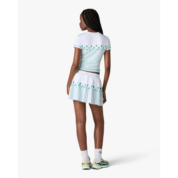 Casablanca White Floral Stripe Sporty Tennis Mini Skirt, view 3