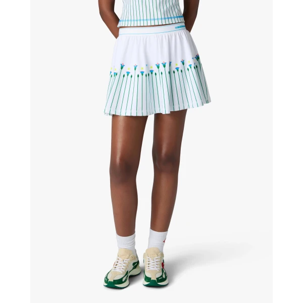 Casablanca White Floral Stripe Sporty Tennis Mini Skirt, view 4