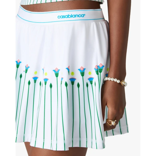 Casablanca White Floral Stripe Sporty Tennis Mini Skirt, view 5